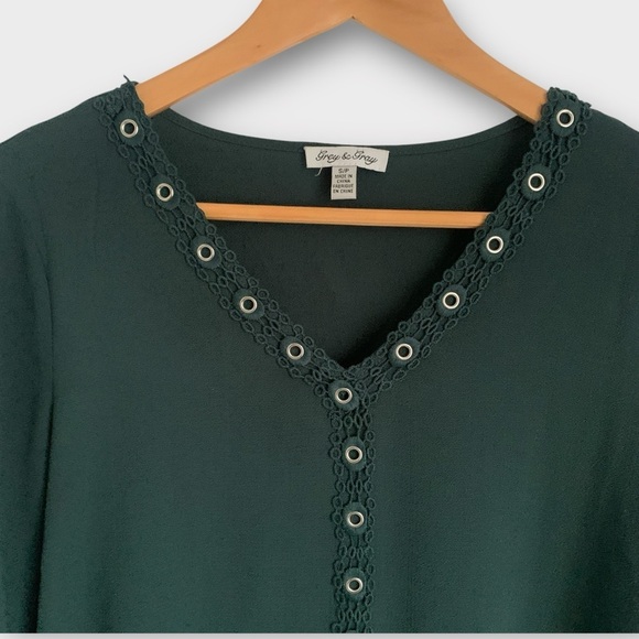 Grey & Gray Eyelet Bell Sleeve Blouse - Picture 4 of 7